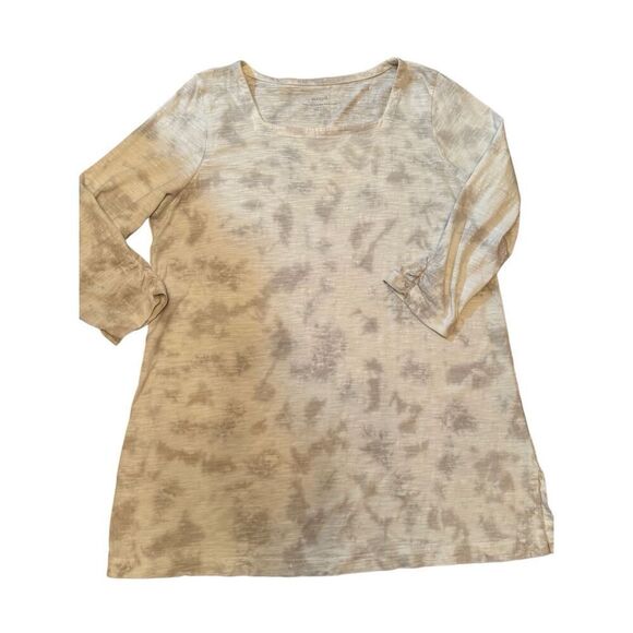 Pure Jill Square Neck Tunic Grey Cream Lagenlook Sz L Tall - Picture 6 of 11